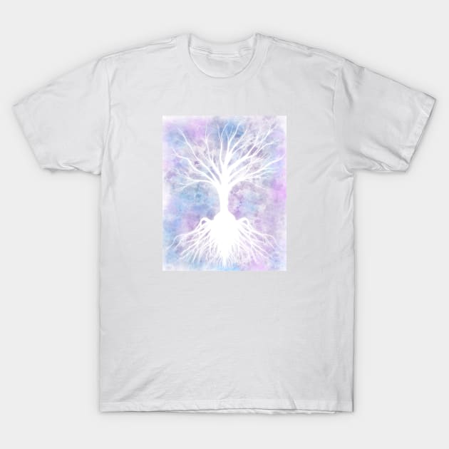 Glowing tree on purple background T-Shirt by Kcinnik